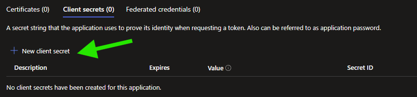 App Registration New secret