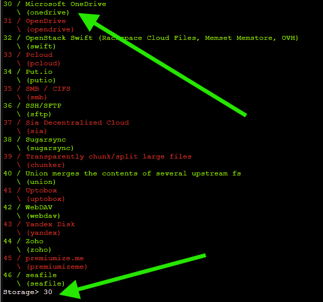 rclone config Microsoft OneDrive number