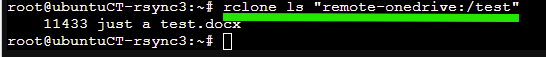 rclone ls command to test our onedrive remote