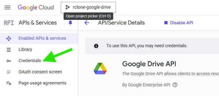Google Drive API credentials