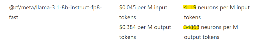 llama 3.1-8b instruct neuron cost on cloudflare