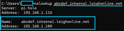 nslookup dns pihole test anything will resolve